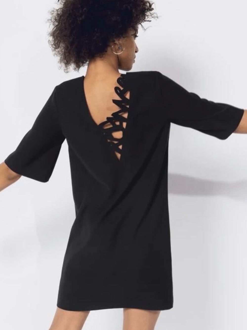 Cop.Copine Black Laser Cut RESPIRE A-Line Shift Dress with Really Cool Back 😘